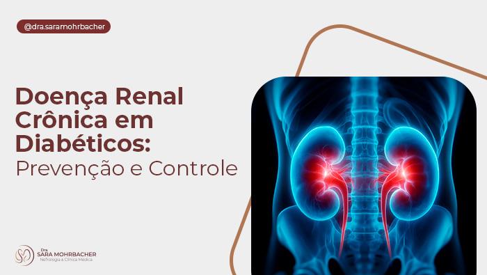 Imagem digital ilustrando a anatomia do corpo humano com foco nos rins, destacados em vermelho para indicar inflamação ou problema de saúde. Fundo azul escuro.