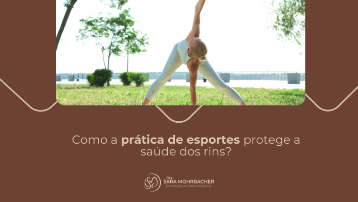 Como a prática de esportes protege a saúde dos rins? 1 Pessoa pratica alongamento em parque, com braço elevado e pernas afastadas, em ambiente ao ar livre.